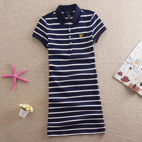 Embroidery Striped Polo Casual Dress