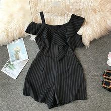 Load image into Gallery viewer, Striped Print Asymmetrical Short Jumpsuit